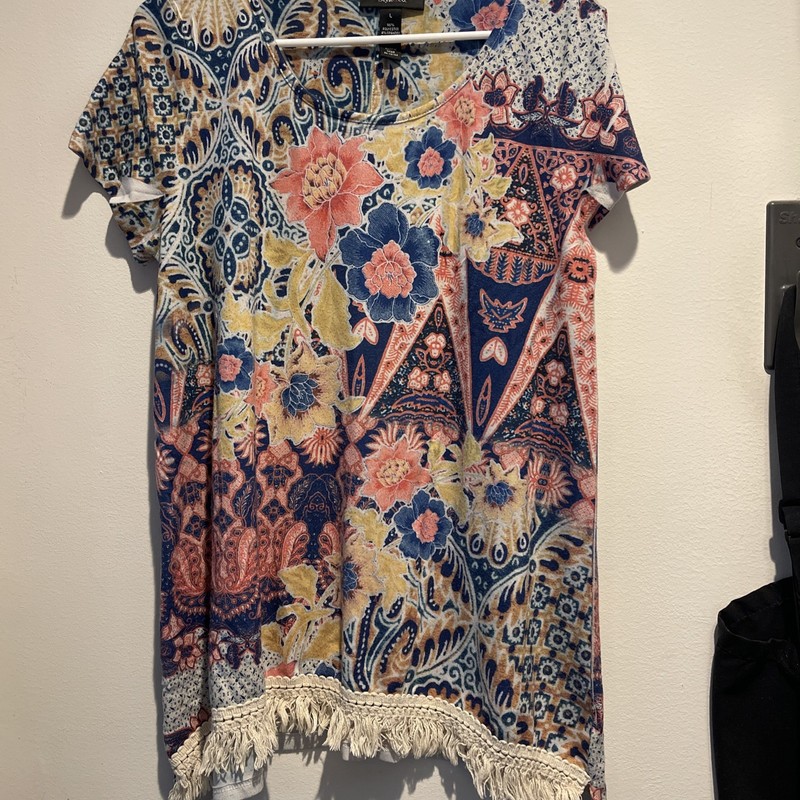 Style & Co Boho Top With Fringe On Bottom  Size L