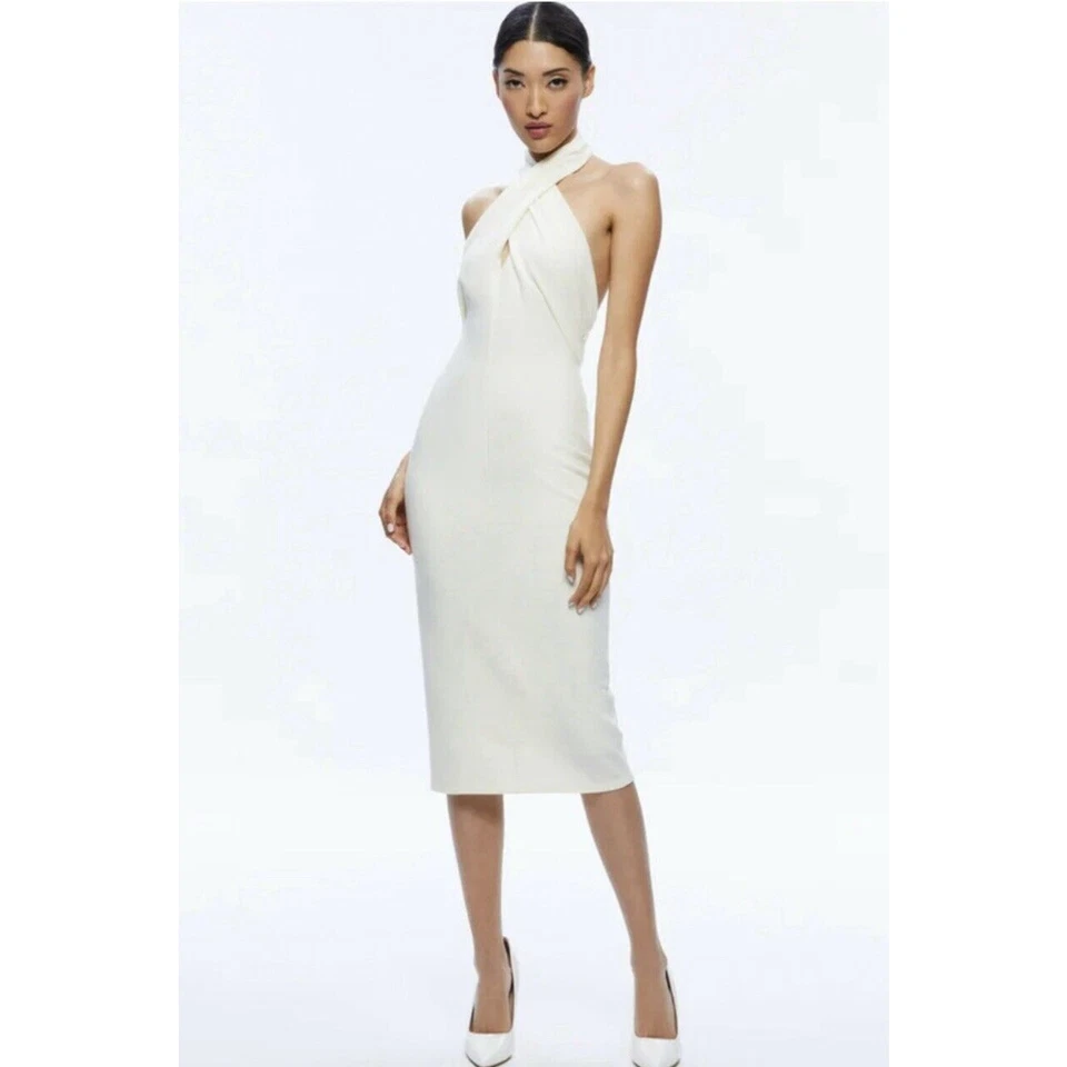 ALICE + OLIVIA Suellen Wool Cream Ecru Halter Neck Maxi Dress Size 4 MSRP $624.0 - Image 3 of 4