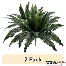 Indoor Decorative 21in Artificial Fern Bush Plant 2 Pack Faux Greenery New