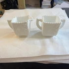 Vintage Pair Westmoreland White Milk Glass Sugar (For Sugar Cubes) And Creamer