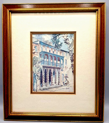 Virginia Fouche Bolton Watercolor Lithograph Dock Street Theatre Charleston 14''
