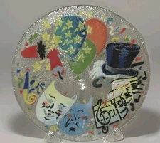 Peggy Karr Fused Glass Plate VTG  Celebration Party Signed Lunch Salad 7.75" +/-