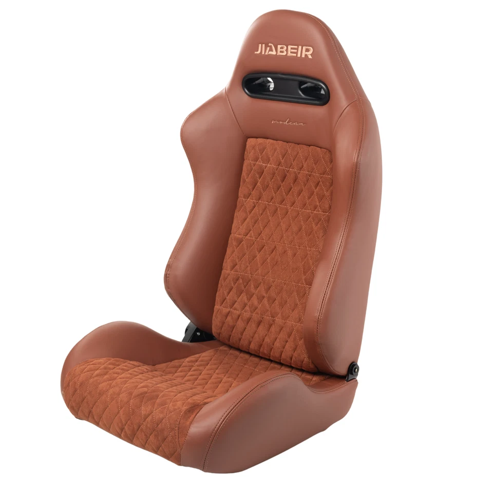 For Porsche Pair Reclinable Racing Seats w/ Adjustable Slider Brown PVC Leather - Image 3 of 4