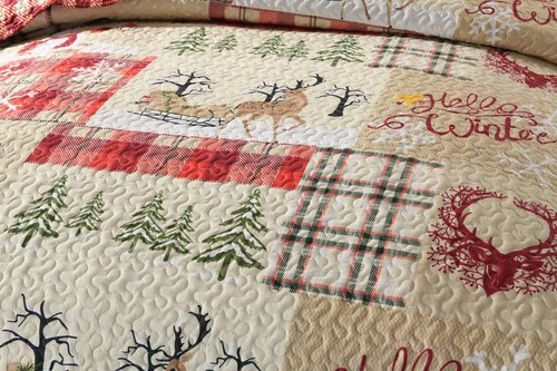 3 Pcs Cozy Cabin Christmas Quilt Set – Festive Bedspread with Rustic Lodge Charm - Picture 12 of 21