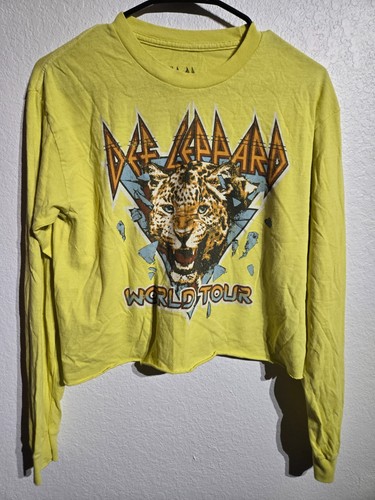 Def Leppard Tank Top Womens Size Small Retro Yellow Long Sleeve Shirt 80's Metal