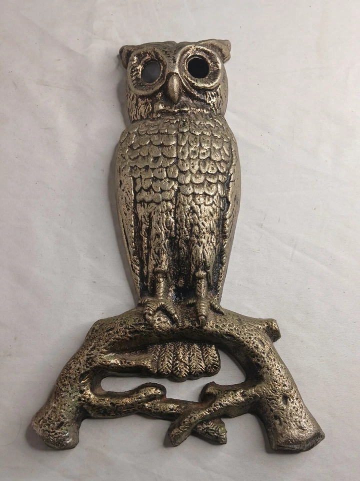 Coruja antiga e ferro fundido bronze raro e altamente colecionável olho de vidro coruja - Imagem 3 de 4