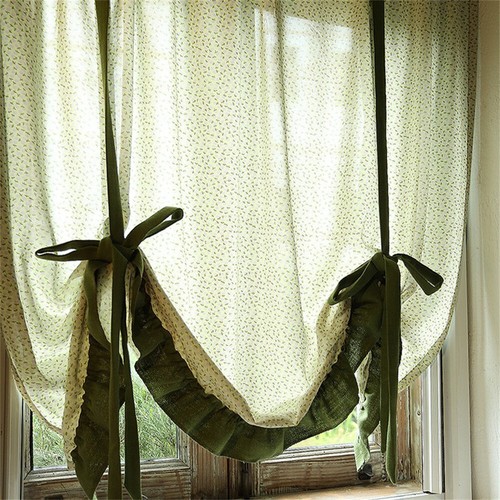 Floral Print Curtain Tie-Up Window Kitchen for Living Room Drape Treatment Decor - Picture 21 of 21