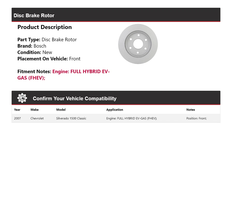 Rotor de freno de disco delantero Bosch clásico 2007 Chevrolet Silverado 1500 Foto 2 de 4