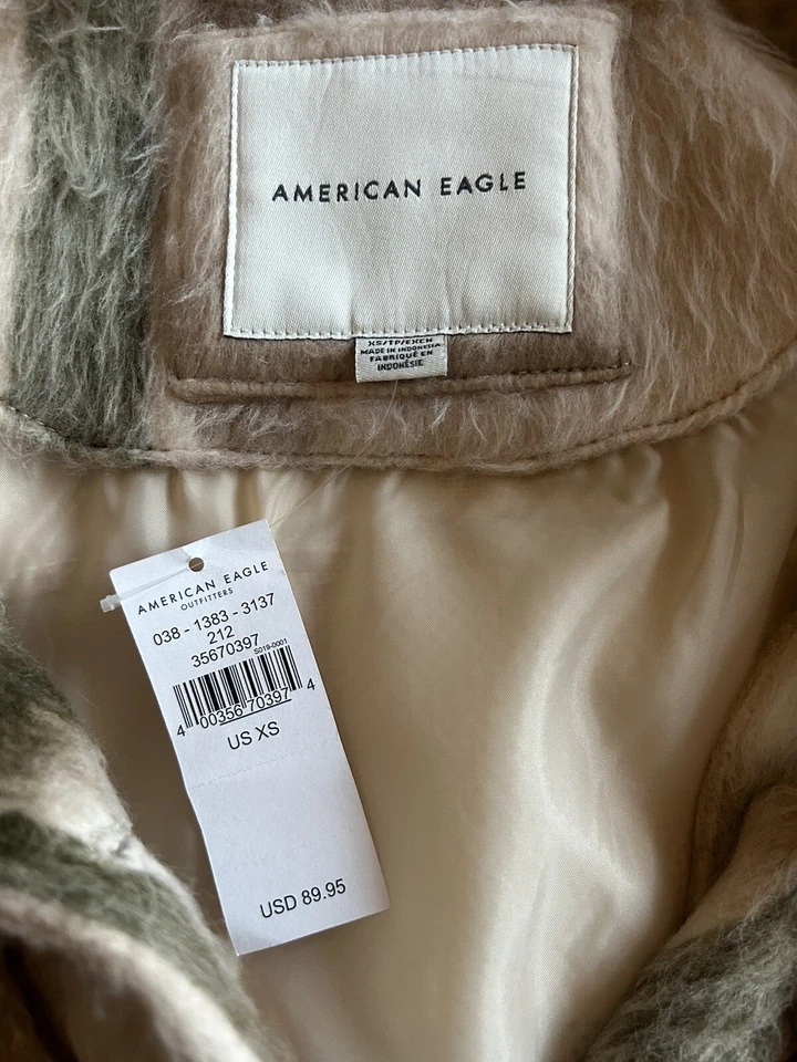 Chaqueta American Eagle para mujer XS piel sintética cepillada a cuadros de gran tamaño nueva con etiquetas Foto 3 de 4