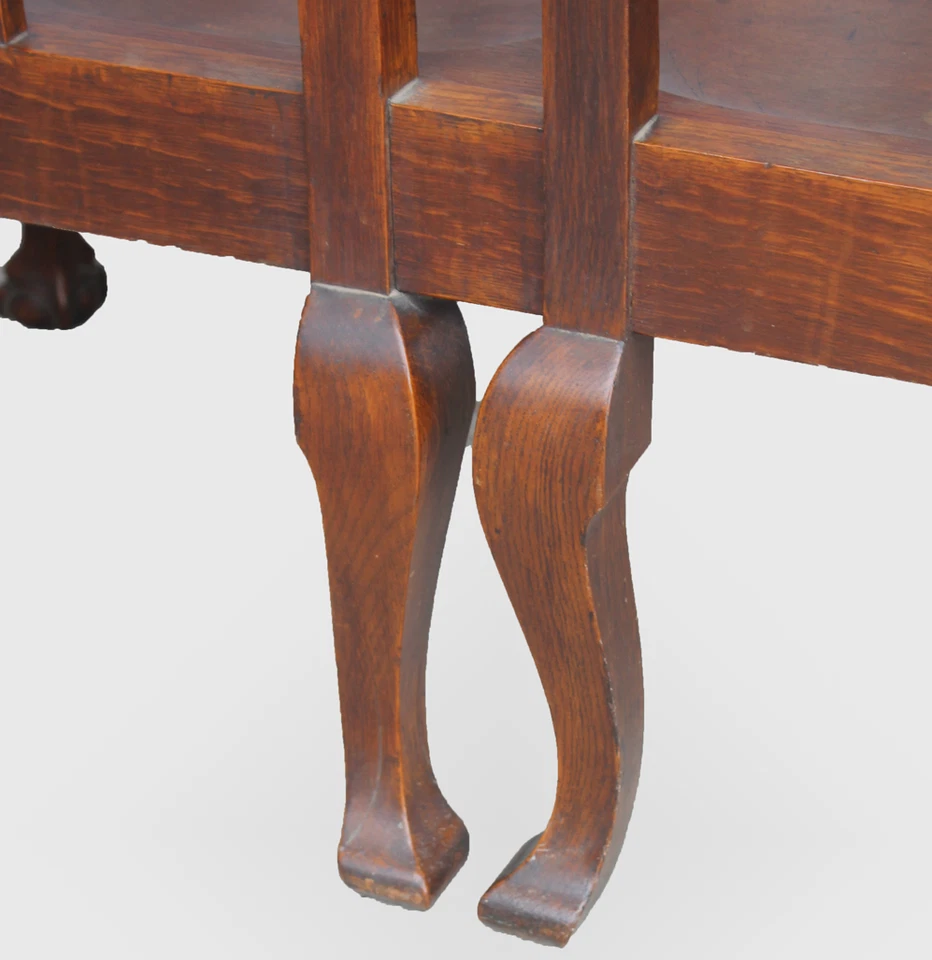 Antiguo Banco de Roble Macizo Aserrado Cuarto con Patas de Garra Talladas - Acabado Original Foto 4 de 4