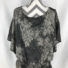 Pure Energy Black Gray Smocked Drop Waist Lightweight Blouse 3X