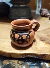 Vintage hand-painted red wear clay pottery miniature jug, pot