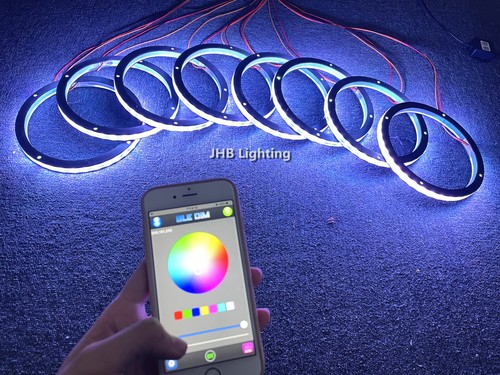 JHB 8PCS 12"APP Remote Dream CHASING FLOW LED Car Subwoofer Speaker Rings Lights - Picture 17 of 20