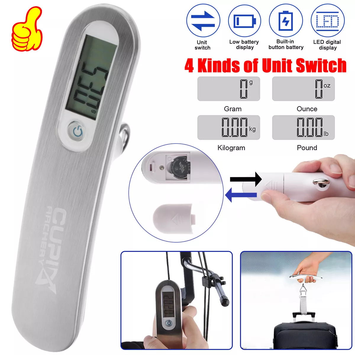 Archery Tool LCD Digital Bow Scale for Draw Weight Hunting Compound Bow +Battery