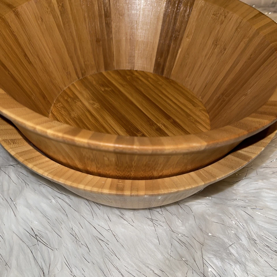 Set 2 Better Homes and Garden  Bamboo Salad Serving Bowl Fruits / Natural / NEW - Image 2 of 4