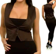 Adjustable Buckle Back Button Front Sleeveless Career Vest 