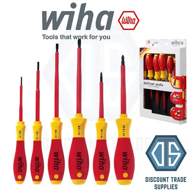 Wiha 25477 6 Piece VDE 1000v Slot/Pozi Softfinish Screwdriver Set PZ1 PZ2 Flat