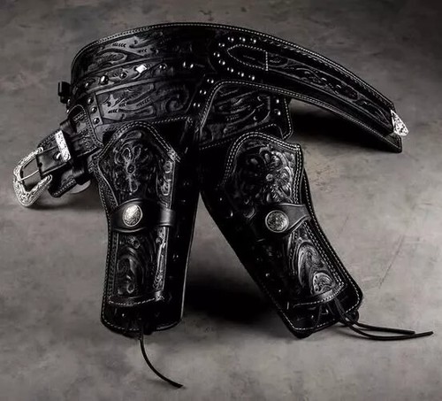 Western Dual Gun Holster Belt Premium Leather Revolver .22 .38/357 .44/45 Cal