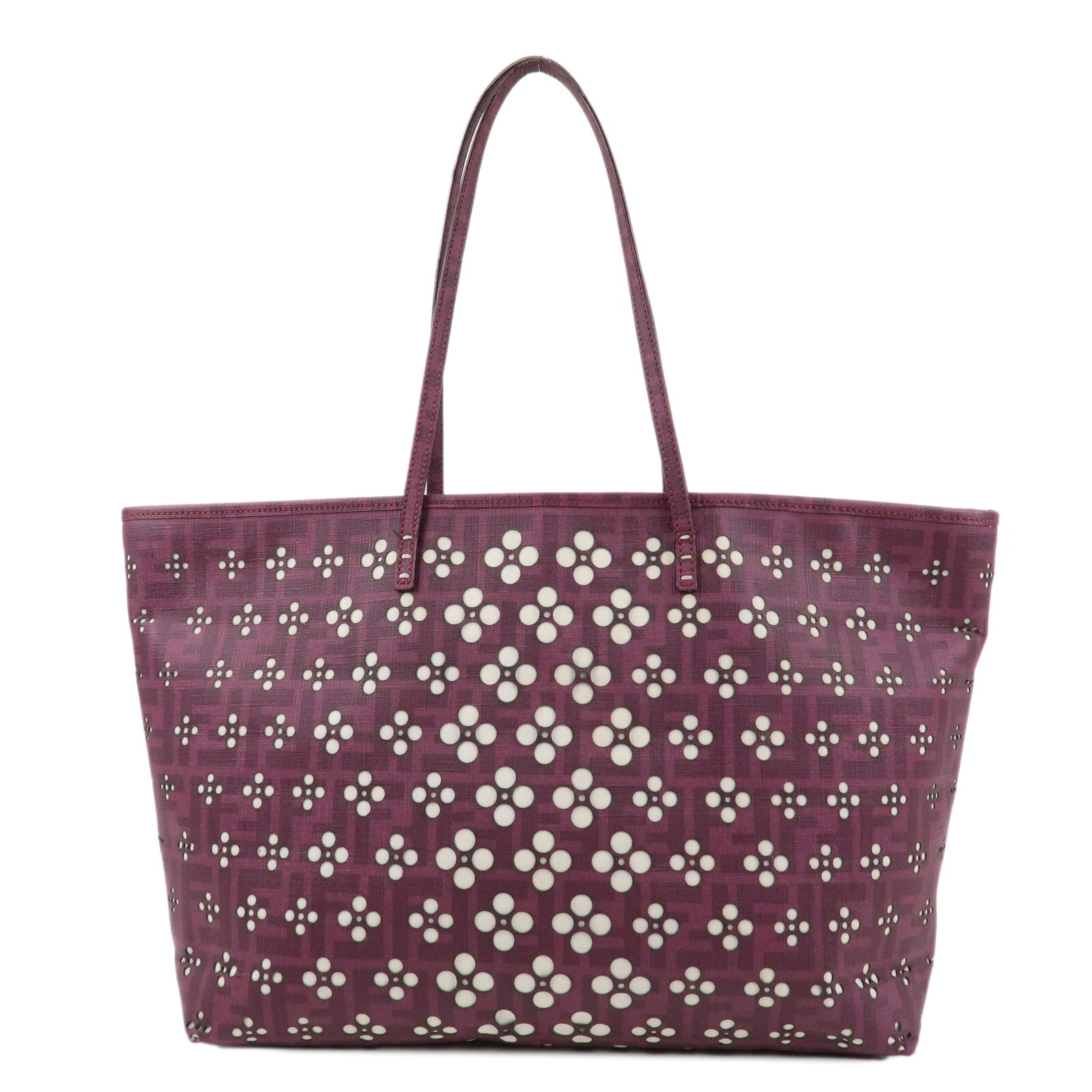 FENDI Zucca Logo Tote Bag Shoulder Bag Purple White PVC 8BH185 Auth Used