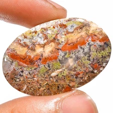 100% Natural Indonesian Moss Agate Oval Cabochon Gemstone 30.20Cts. 21x 36x 05mm