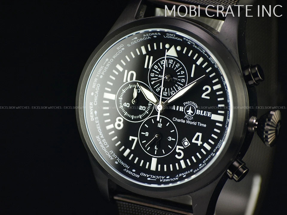 Rare Air Blue Deep Blue 44mm Charlie World Time Alarm Sapphire Black PVD Watch - Image 3 of 4