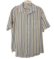 VTG Sears Roebuck Mens Short Sleeve Button Shirt Size 17 White Stripe D-32
