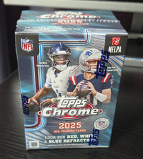 Topps Chrome Sealed New 2025 NFL Box 28 Cards Red White & Blue Refractors 🔥 