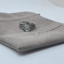 David Yurman Sterling Silver Petite Wheaton Ring Prasiolite & Diamonds Size 5