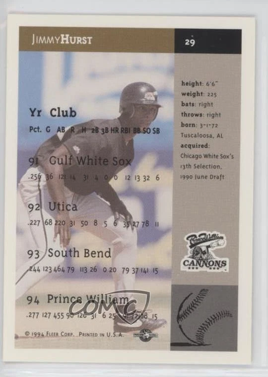 1994-95 Fleer Excel Jimmy Hurst #29 Rookie RC - Image 2 of 2