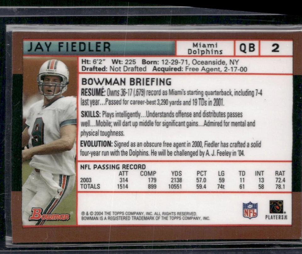 2004 Bowman #2 Jay Fiedler Gold - Image 2 of 2