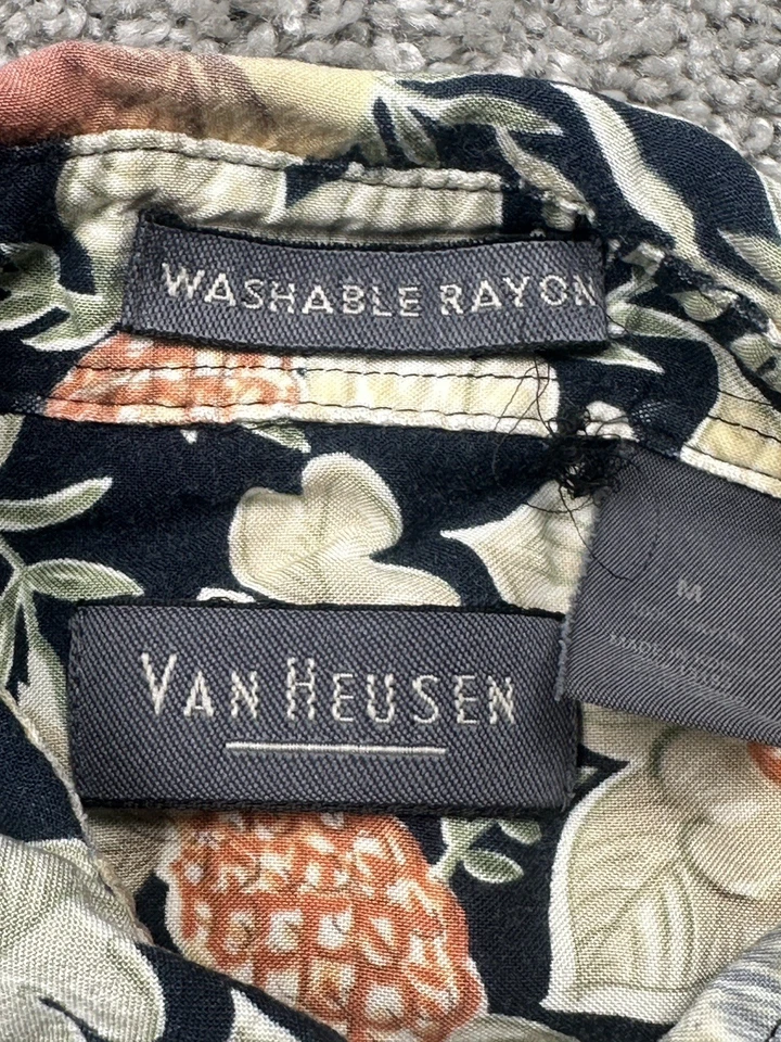 Vintage Van Heusen Hawaiian Shirt Medium Rayon Pineapple All Over Print Korea - Image 3 of 4