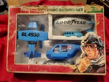 1976 Buddy L Flying Buddys Set 4962 Steel Airplane Helicopter Goodyear Blimp