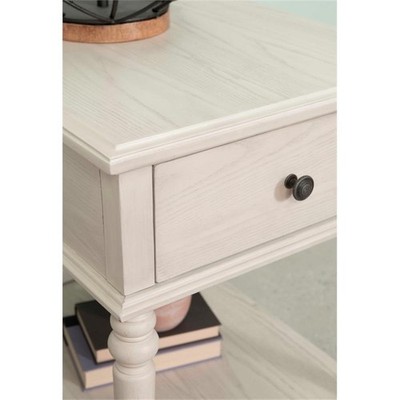 Linon Mavis Side Accent Table with Drawer and Shelf in Rustic White Wood