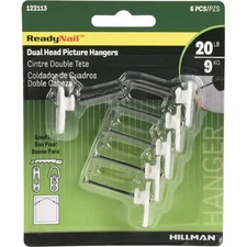 Hillman OOK 9984677  Dual Head Picture Hanger Kit, 20lbs 6pk  ReadyNail 122113