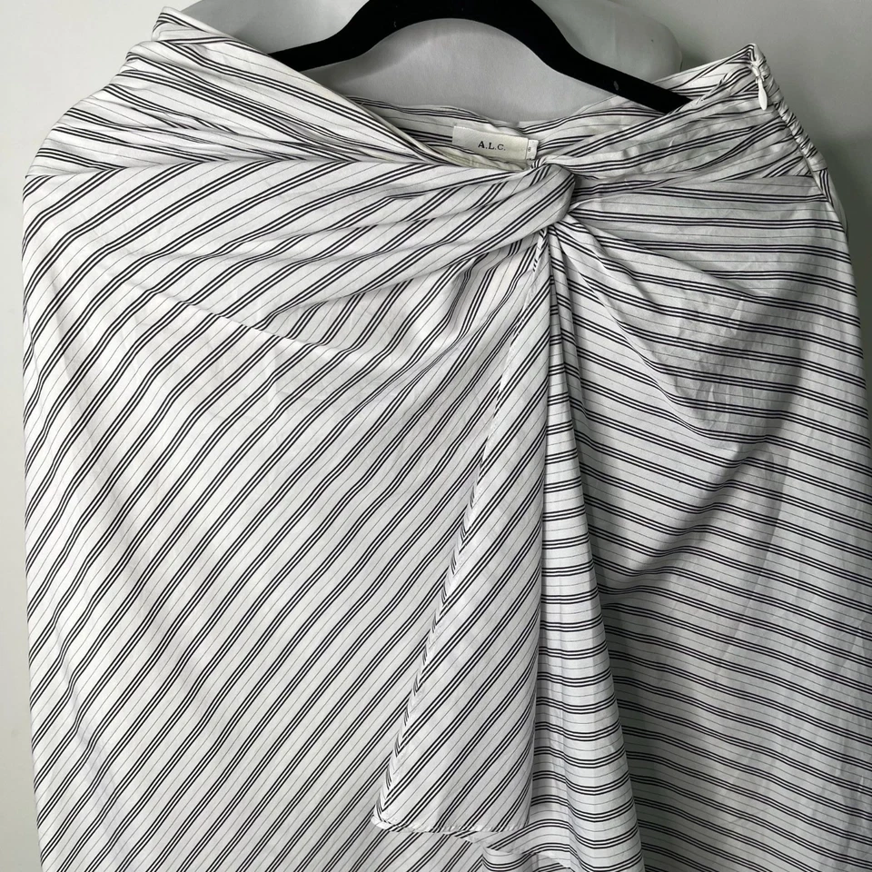 NWT A.L.C. Women's White Black Striped Wrap Asymmetrical Skirt Size 8 - Image 2 of 4
