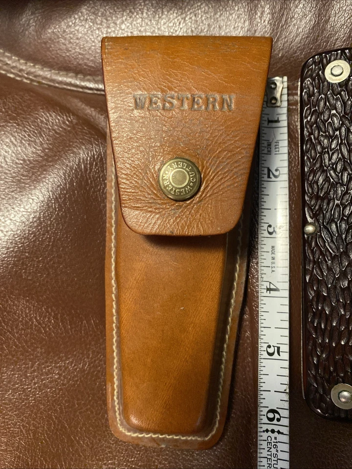 Винтажный Western 932 H большой складной карманный нож-пила с ножнами сделано в США - Изображение 2 из 4