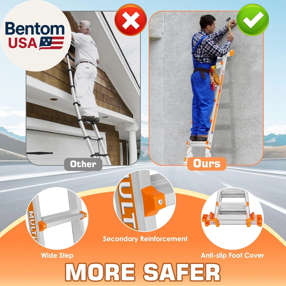 a 框架 6 步梯,22 英尺加长梯带稳定杆和轮子,330 磅 — 第 4/4 张图片