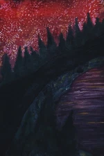 HOMEMADE watercolor painted starlight sky road by water & woods framable decor