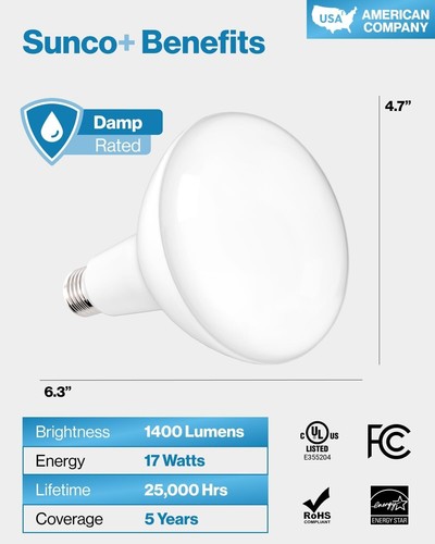 Sunco BR40 LED Indoor Flood Light Bulb Pack - 8 Dimmable, 1400 Lumen Brightness - Picture 9 of 9