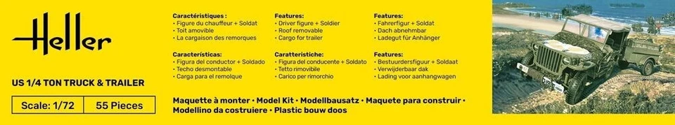 Modello Jeep US 1/4 Ton E Rimorchio 1/72 - Heller Starter Kit 56997 - Immagine 4 di 4