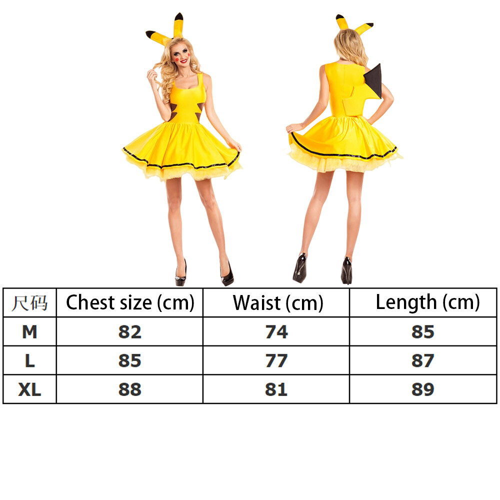 Womens Pikachu Halloween Yellow Dress Fancy Pokemon Cosplay Cartoon Costume  UK | eBay