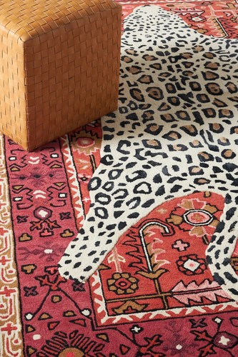 Octavia Leopard Red Modern Hand-Tufted 100% Wool Area Rug Carpet - Picture 3 of 4