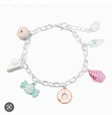 Claire’s candy Cupcake Ice Cream Donut ￼charm bracelet Rainbow Cake jewelry