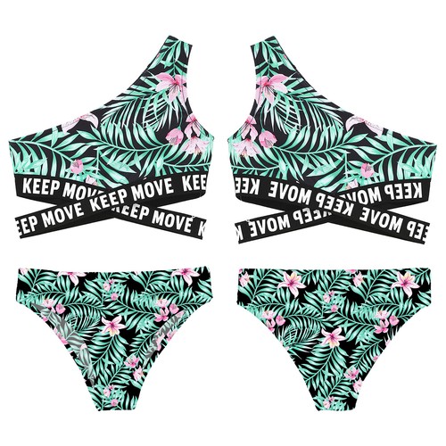 Kids Girls Swimwear Hawaii Bathing Suit Print Crop Tops And Briefs Set Summer - Picture 44 of 66