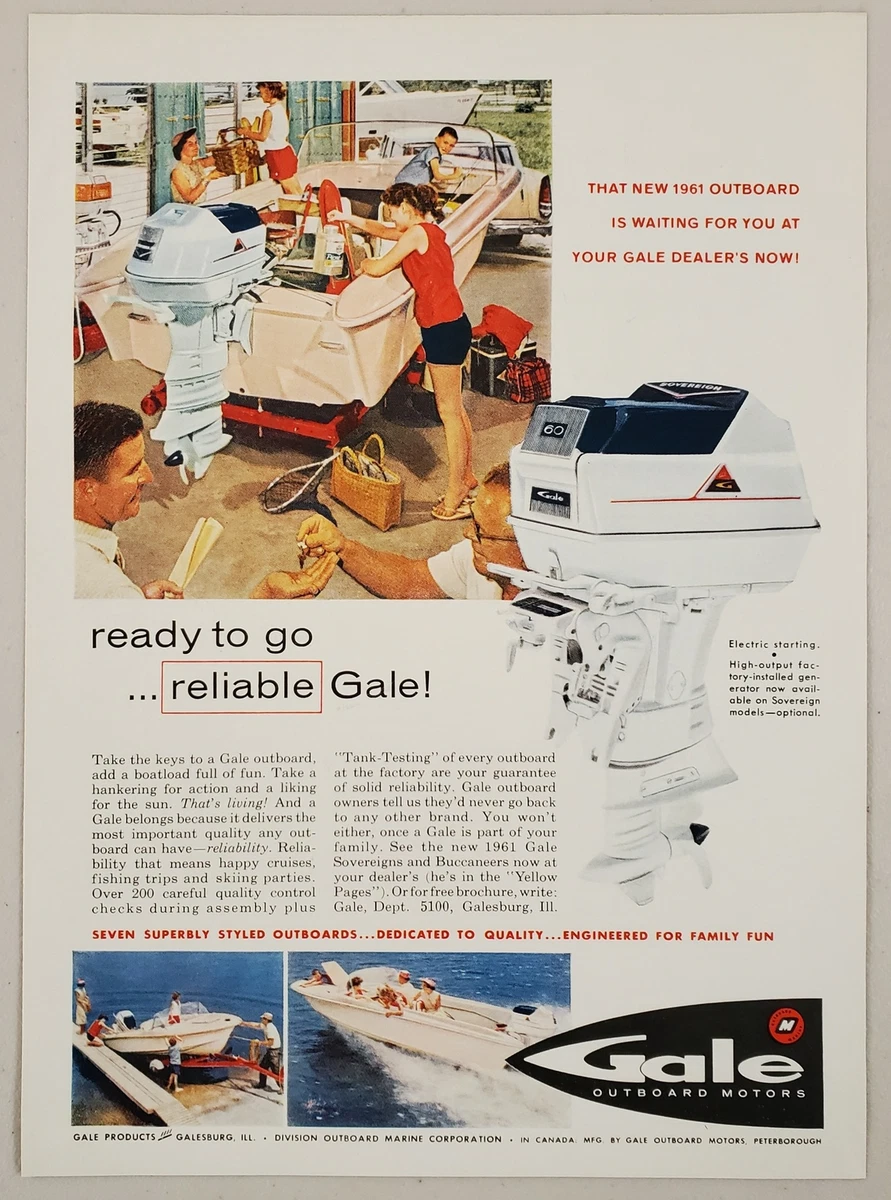 1960 Print Ad 1961 Gale Sovereign &amp; Buccaneer Outboard Motors  Galesburg,Illinois | eBay