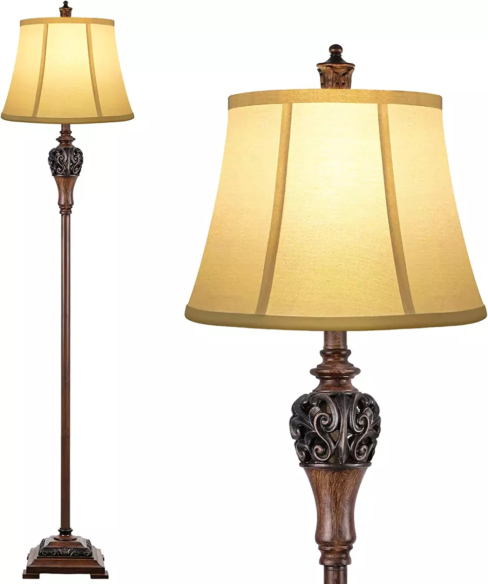 Floor Lamp Vintage Tall White Fabric Shade Rustic Elegant Reading Lighting
