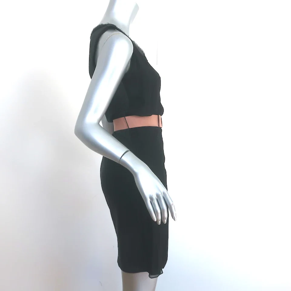 Vestido Cinturón Lanvin Lazo Negro Chifón-Superposición Jersey Talla Pequeña Funda Sin Mangas Foto 3 de 4
