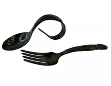 Vintage Silver Plated Curved Toddler Baby Spoon And Fork Embossed Floral