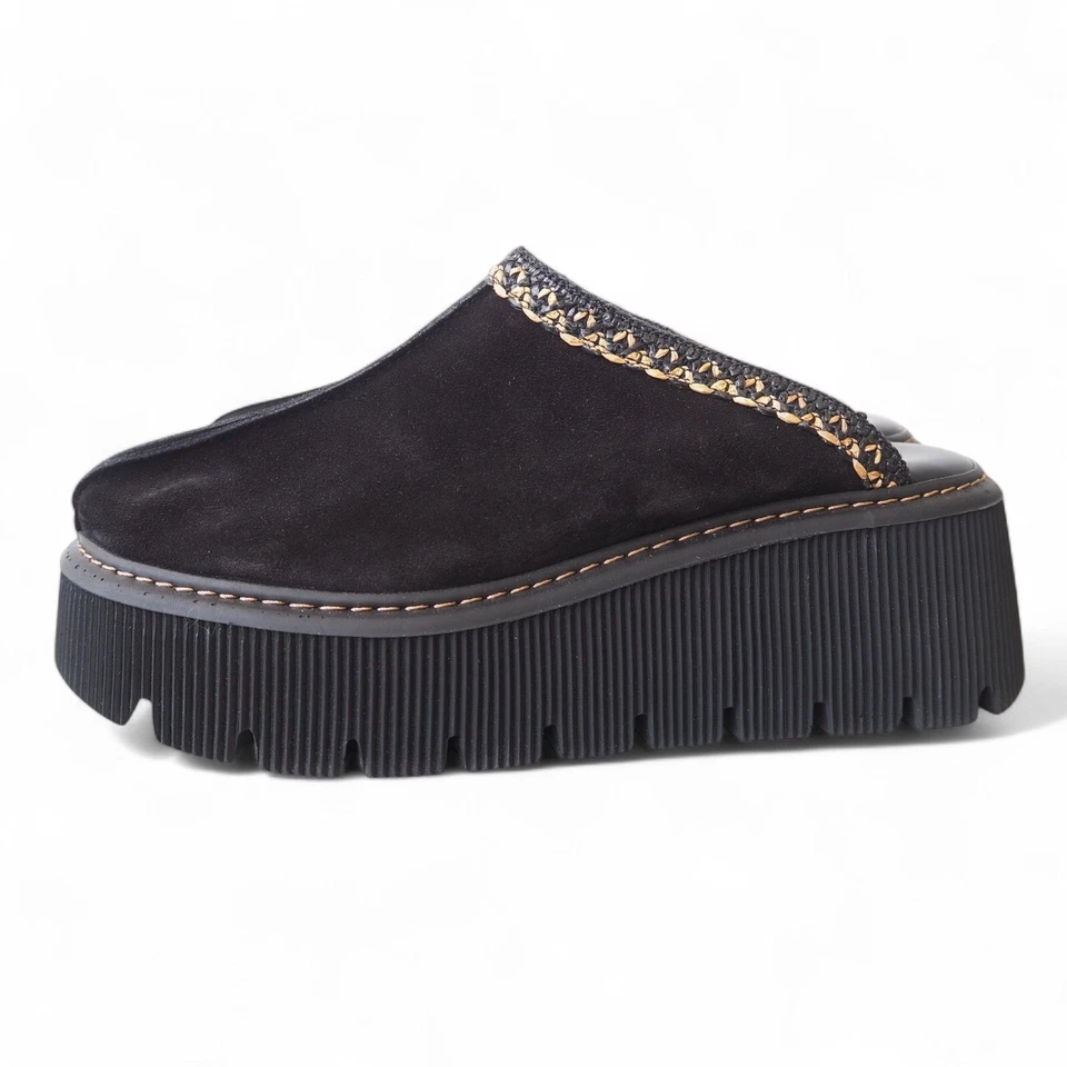 Zuecos Carlos Pere Suela Gruesa Plataforma Gamuza Italiana Cuero Negros para Mujer 9.5 Foto 2 de 4