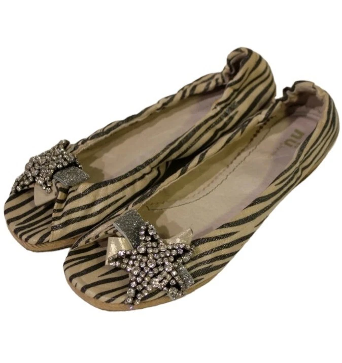Nu By Neo Size 9 European Striped Canvas Peeptoe Flats w